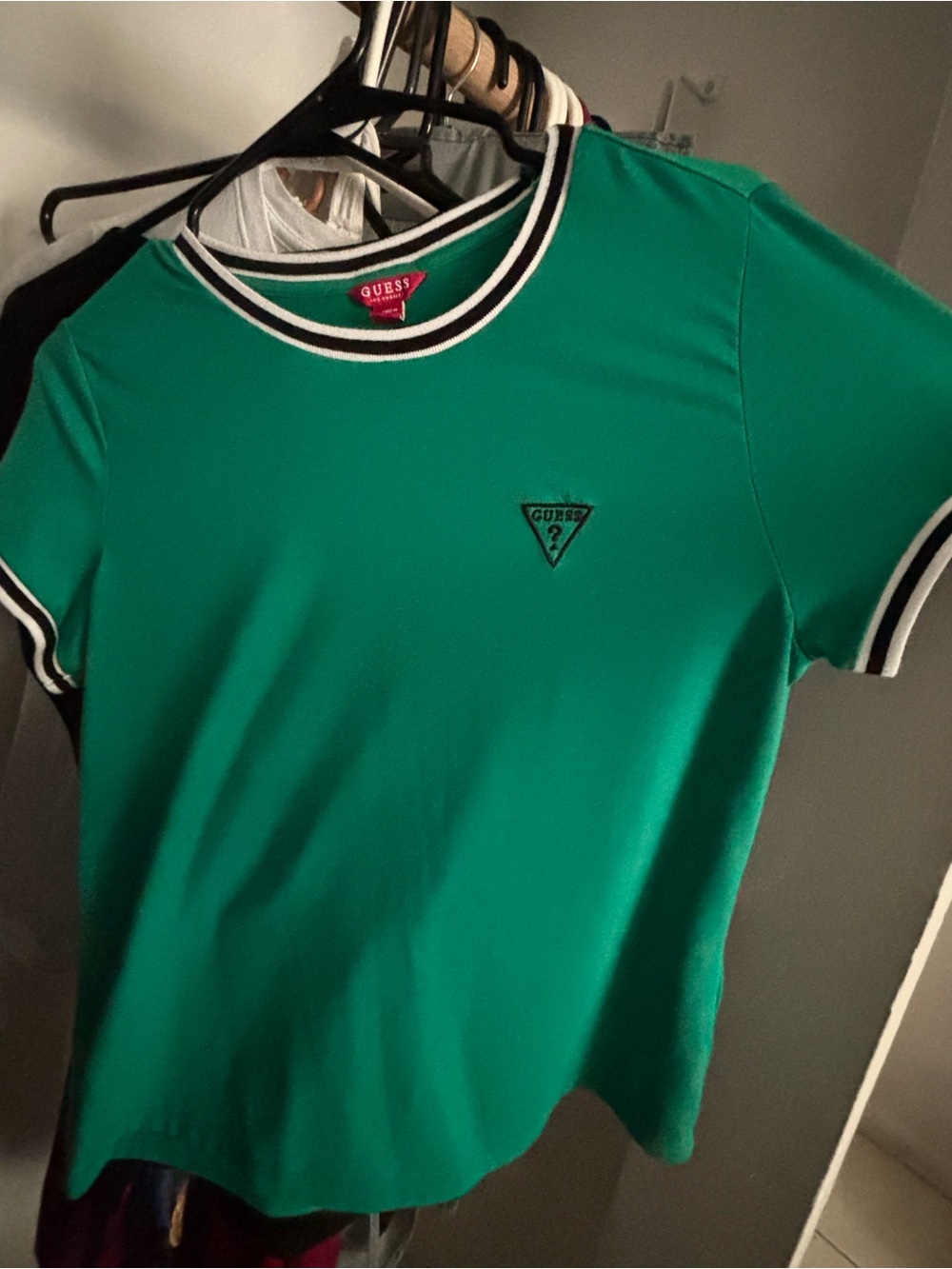 GUESS Green Women’s Tee with Black & White Trim Size M